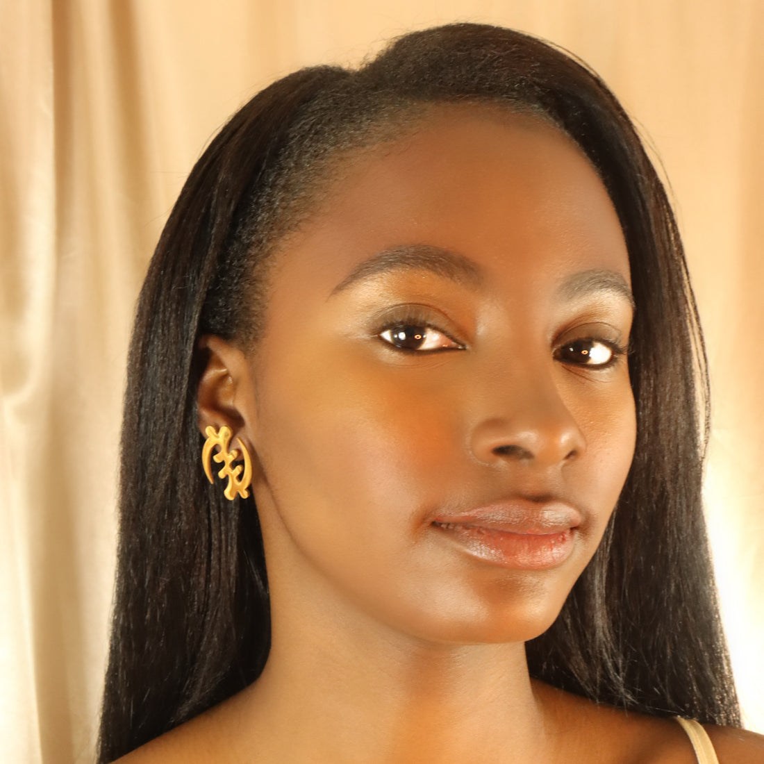 Adinkra statement stud 18ct gold-plated tarnish resistant earrings