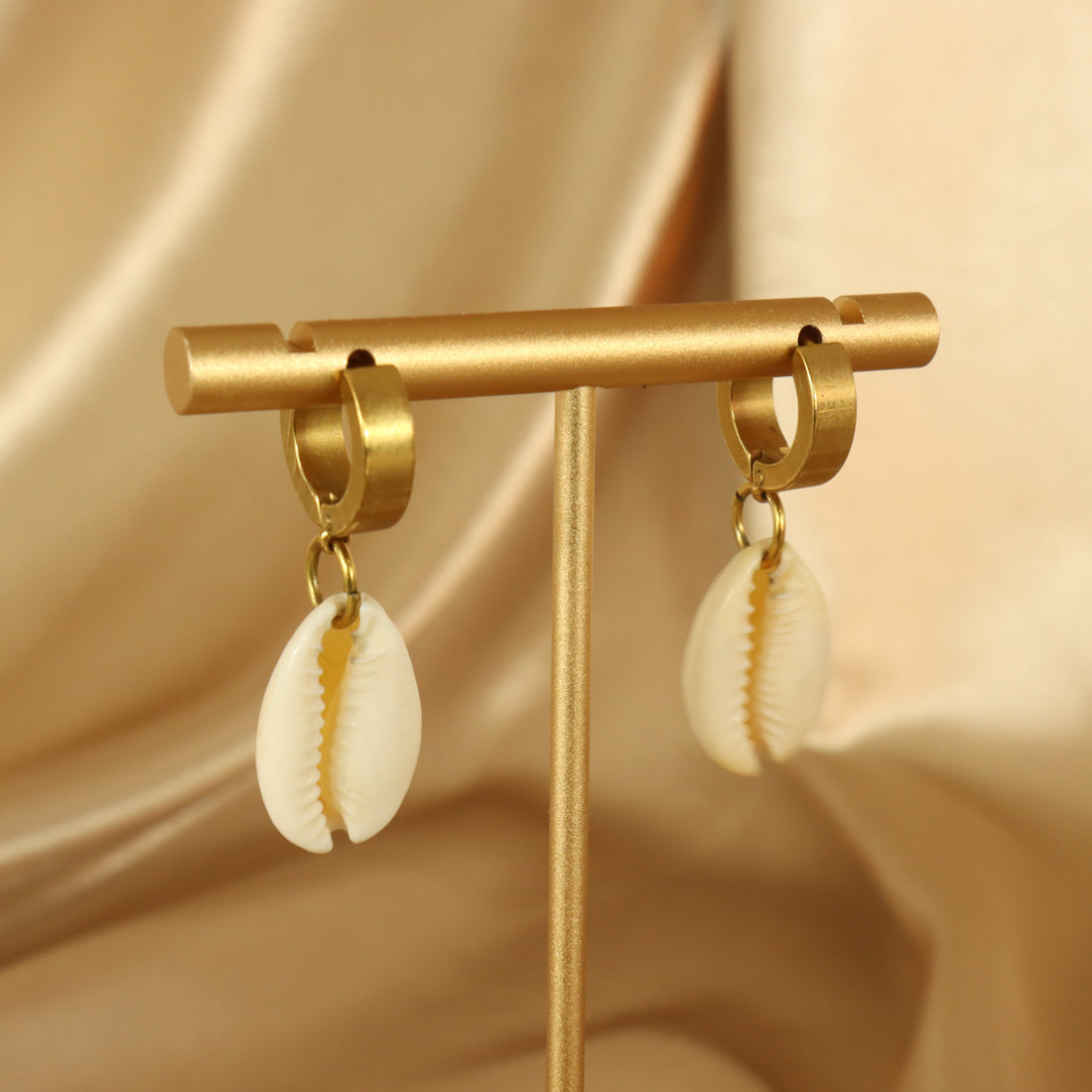 Cara cowrie shell 18ct gold plated tarnish hoop earrings