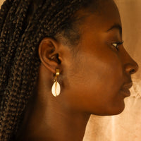 Cara cowrie shell 18ct gold plated tarnish hoop earrings