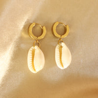Cara cowrie shell 18ct gold plated tarnish hoop earrings