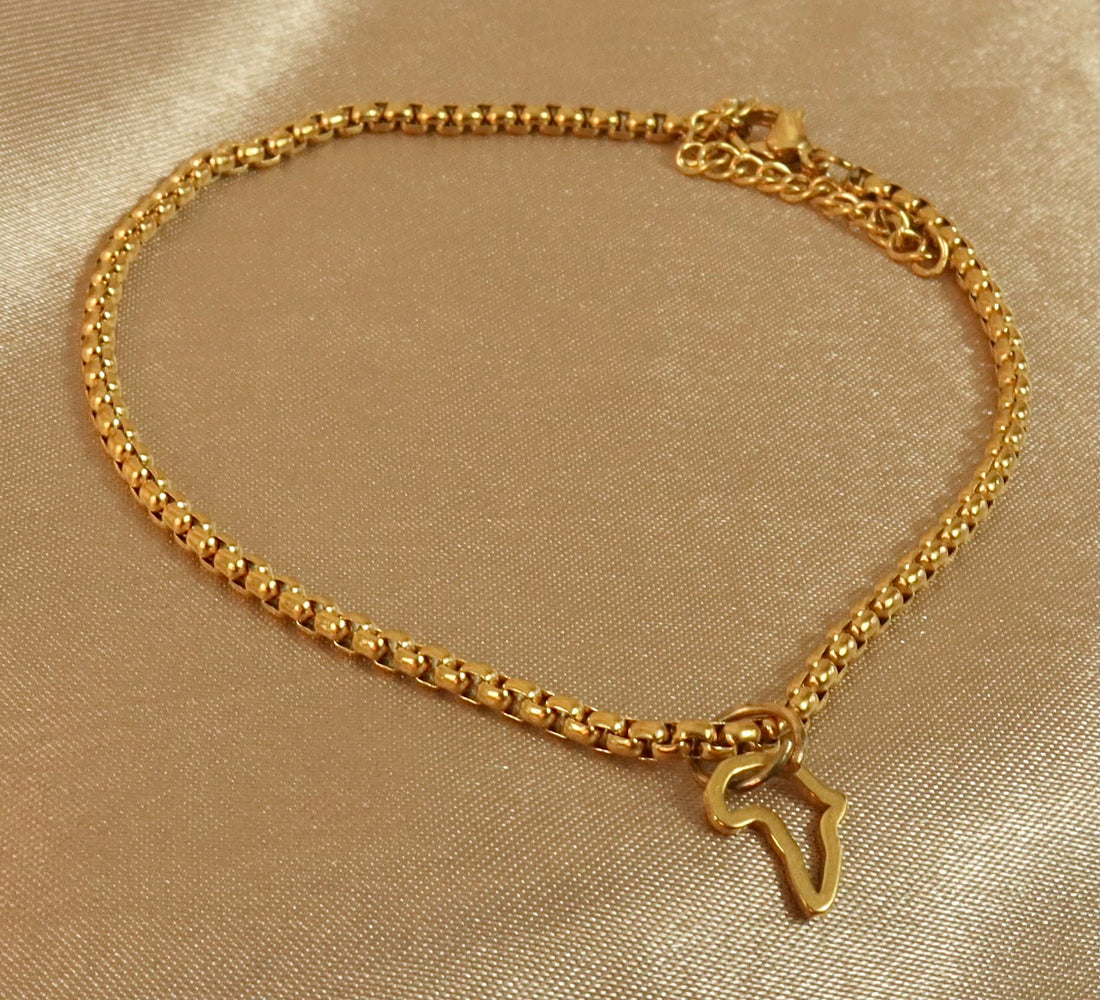 Fanta Africa Outline 18ct gold plated on stainless steel Anklet