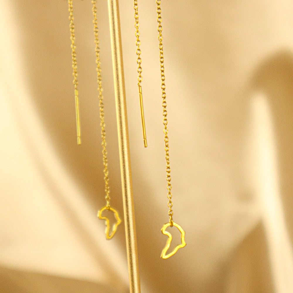 Adanna (18ct Gold Plated) Stainless Steel Africa Map Drop Earrings