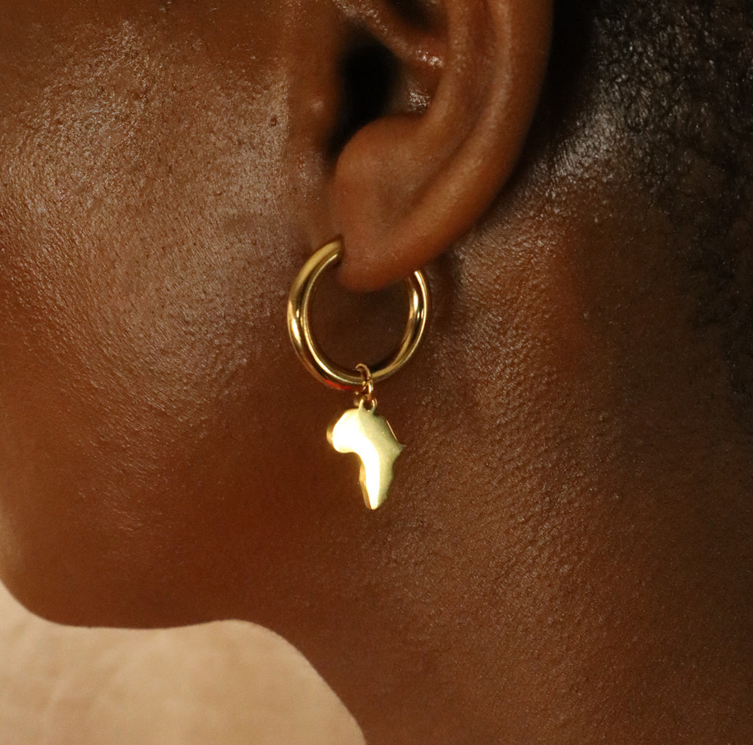 Fyam 18ct Gold Plated Stainless Steel Africa Map Hoop Earrings