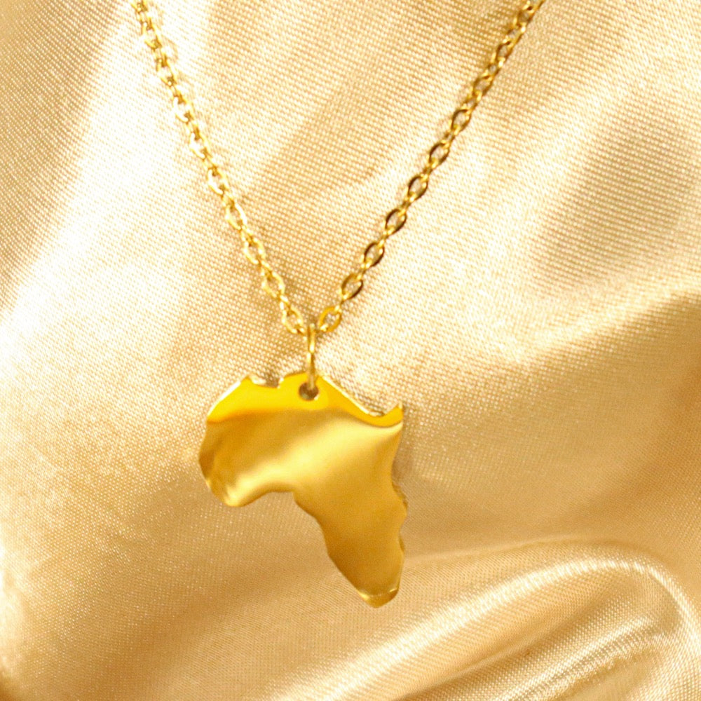 Femi Africa Map 18ct Gold Plated Stainless Steel Chain