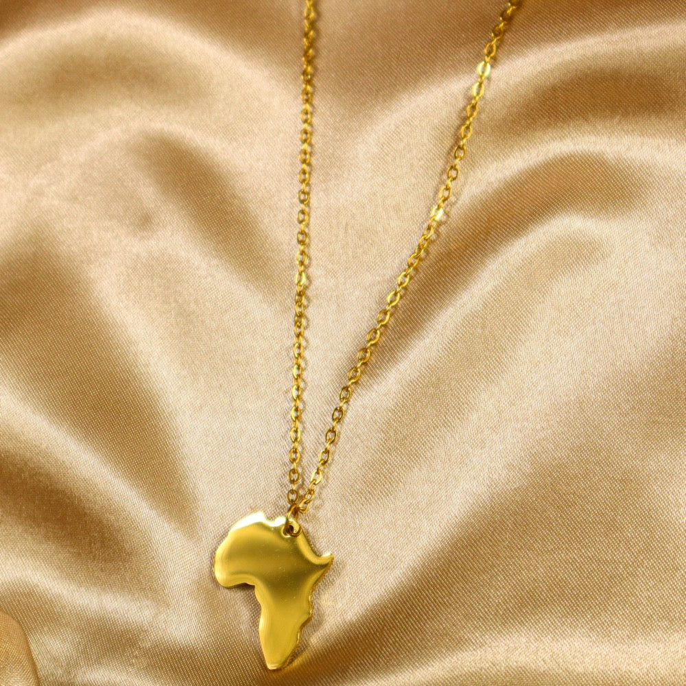 Femi Africa Map 18ct Gold Plated Stainless Steel Chain