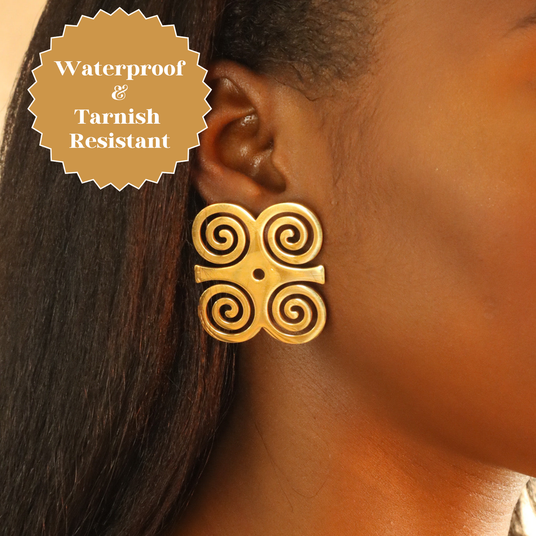 Adinkra 18ct gold plated stainless steel tarnish resistant earrings