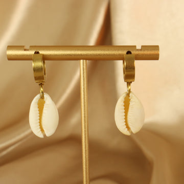 Cara cowrie shell 18ct gold plated tarnish hoop earrings