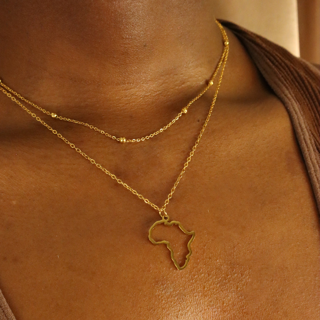 Challa 18ct Gold Plated Stainless Steel Double Layered Africa Necklace