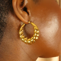 Bamboo 18ct Gold Plated Stainless Steel Hoop Earrings