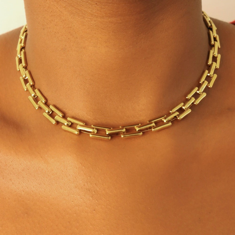 Kemi 18ct Gold Plated Stainless Steel Love Link Choker Necklace