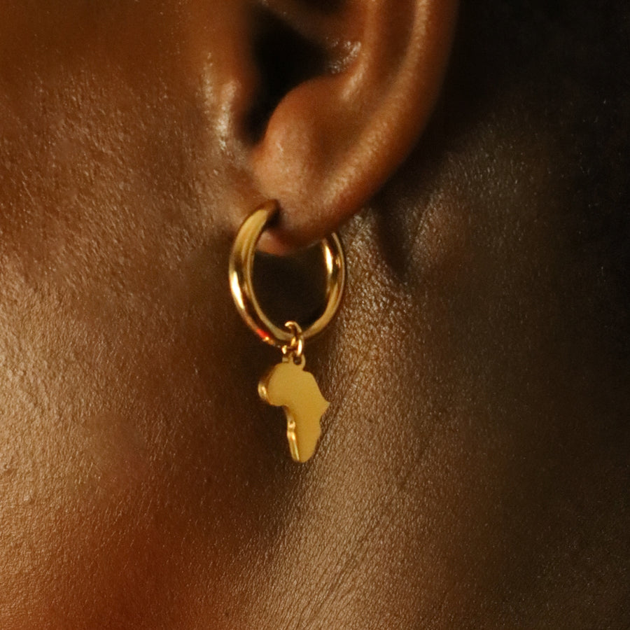 Fyam 18ct Gold Plated Stainless Steel Africa Map Hoop Earrings