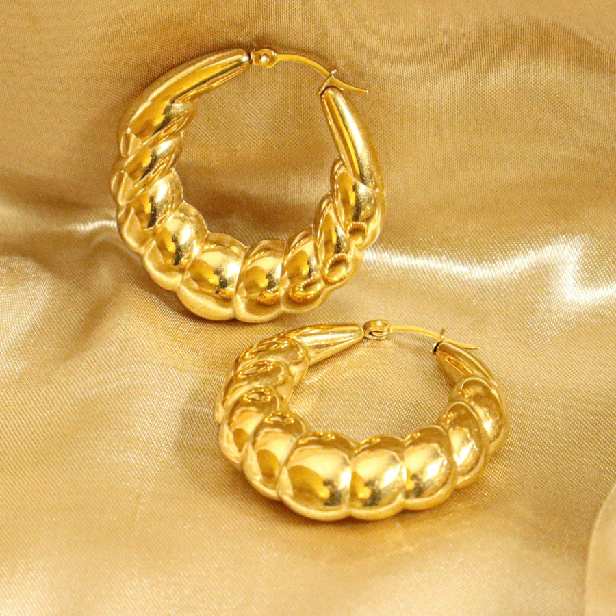 Bamboo 18ct Gold Plated Stainless Steel Hoop Earrings