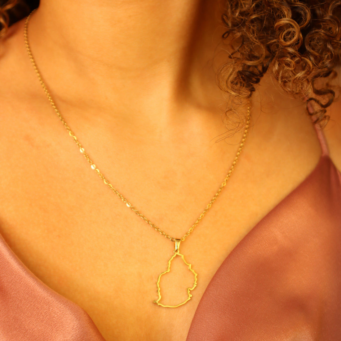 Mauritius Outline 18ct gold plated on stainless steel Necklace